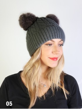 Double Pom Pom Knitted Hat (Plush Inside)